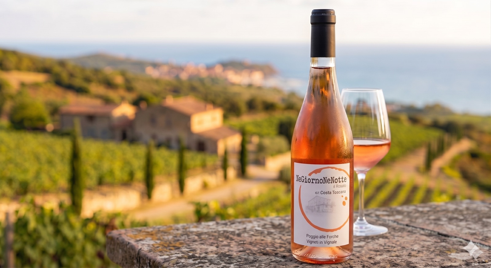 NeGiornoNeNotte il Rosato — Poggio alle Forche con vigna e mare